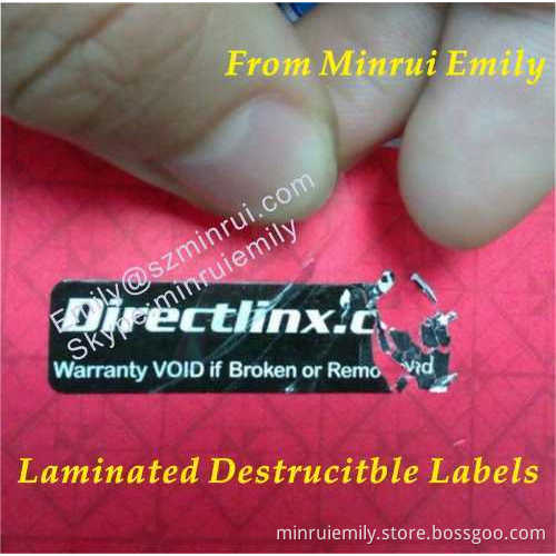 Custom Laminated Destructible Vinyl Labels,gloss Finished Destructive Labels,laminated Fragile Labels 